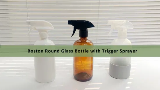 Botella de cristal del espray del sitio de limpieza del lavado a mano claro redondo de 500ml 16oz Boston con el rociador del gatillo
